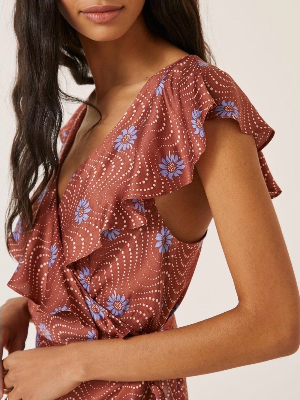 Anthropologie Floral Ruffle Wrap Midi Dress - Picture 4 of 5